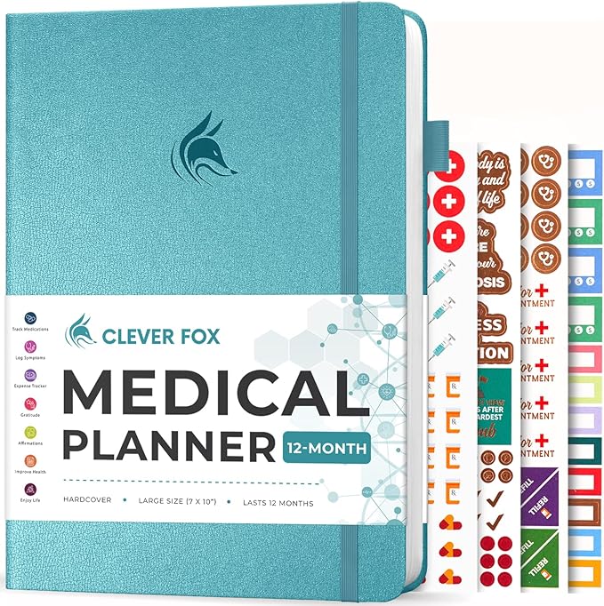 Clever Fox Large Medical Planner 12-Month – Medical Notebook, Health Diary, Wellness Journal to Track Health – 12 Months, 7x10.5″ (Aquamarine)