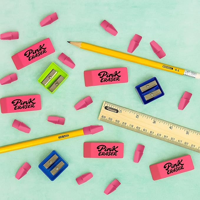 30 Pcs Pink Eraser Bulk Set – 6 Block Erasers and 24 Pencil Top Erasers, Smudge-Free, School Supplies for Students, Teachers, Drawing, Office, Homework Use (Pink)