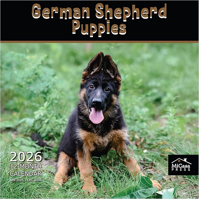 MICASA PRESS German Shepherd Puppies 2026 Wall Calendar 12 Month | 12" x 24" Open | Thick & Sturdy Paper | Giftable | Cute Puppy Dog Calendar 2026