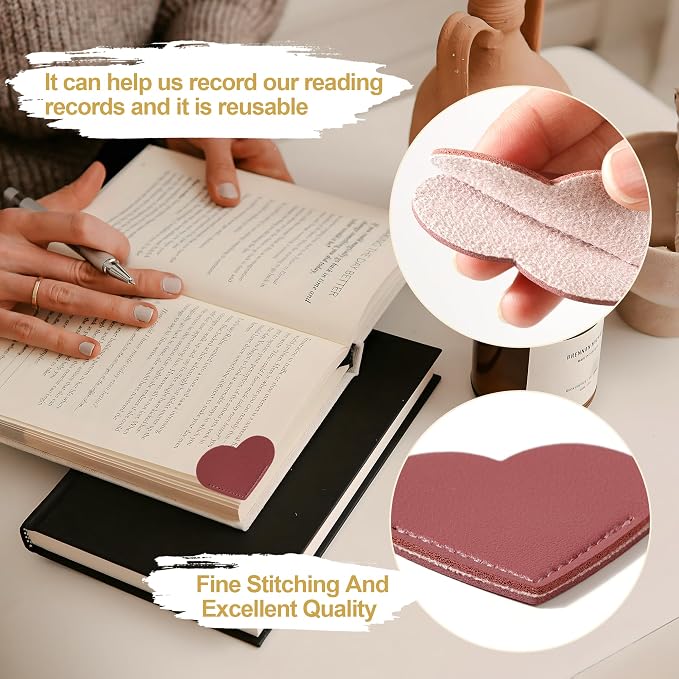 12 PCS Leather Heart Bookmarks Cute Corner Bookmarks Handmade Book Marks Book Accessories for Women Teachers Book Lovers Reading Gifts