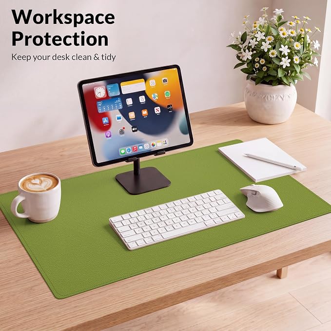 AFIING Cork Desk Mat, 35.4" x 17", Olive Green,Desk pad Protector | Dual-Sided Cork & PU Leather, Large Mouse Pad, Non-Slip & Waterproof