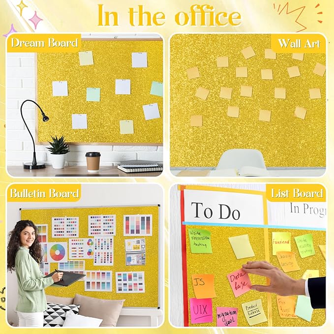 gisgfim 16" x20ft Glitter Bulletin Board Paper Roll Sparkle Color Bulletin Board Background Poster Paper Non Fading Gift Wrapping DIY Art Crafts for Office Classroom Decoration, Lemon Yellow