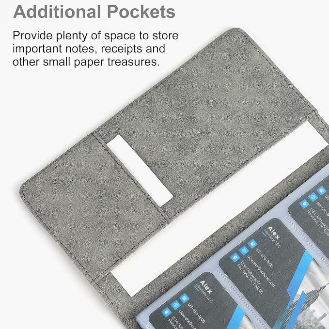 MaxGear Business Card Organizer Book, Holds 240 Cards, Portable PU Leather Business Card Holder with Clear Sleeves, Professional Card Binder for Office, Meetings, Networking, Dark Gray