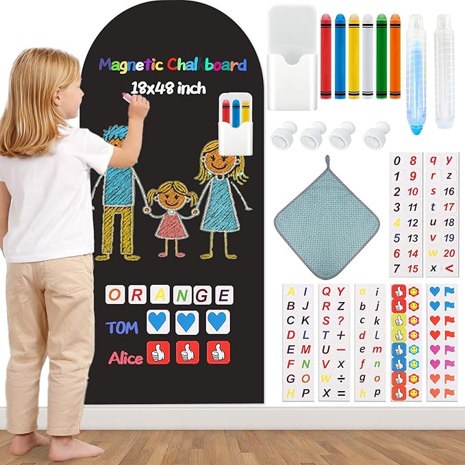 Magnetic Arch Wall Decal for Kids,Upgraded Thickened Magnetic Chalkboard for Most Wall,Suitable for Home Decoration Wallpaper and Children's Game Room (Black, 18x48 Inch)