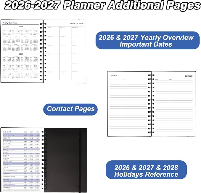 2026-2027 Weekly & Monthly Planner 5.6"x8.2", 18 Months Jul 2026–Dec 2027 Academic Agenda for School & Office, Waterproof PP Cover, Twin-Wire Binding, 100GSM Thick Paper, Black