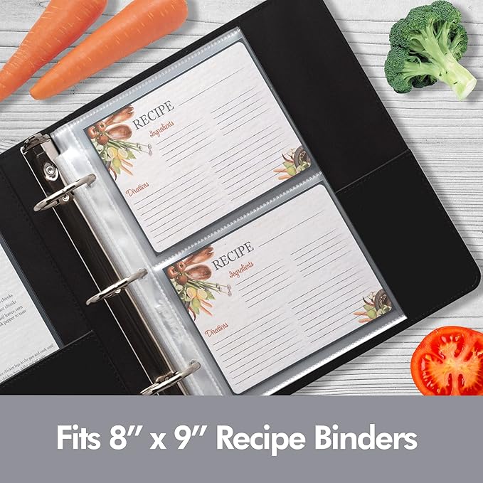 Samsill 4x6 Recipe Card Protectors, Splatter Proof, 2-4 Recipe Cards Per Sheet, Fits 8" x 9" - 3 Ring Binders, 25 Pack