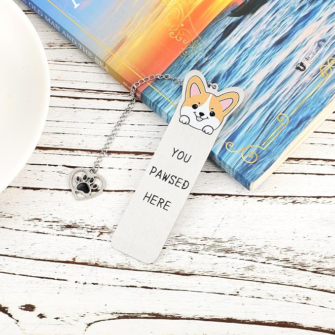 Gosknor Corgi Dog Bookmark, Cute Metal Corgi Bookmark for Women & Men, Reading & Study, Style 2