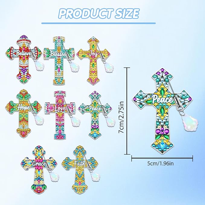 Cross Diamond Art Bookmark Kit: 8 Pcs Christian Bookmarks with Pendant, Spiritual Diamond Painting Book Mark Gifts for Reading Lovers DIY Crafts