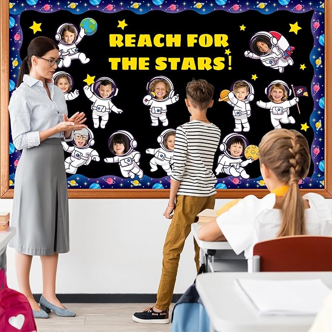 gisgfim 80Pcs Outer Space Cutouts Back to School Decorations Bulletin Board Astronaut Paper Cut-Outs Classroom Decor for Boy DIY Craft Photo Wall Solar System Kindergarten Preschool Party Favor Supply