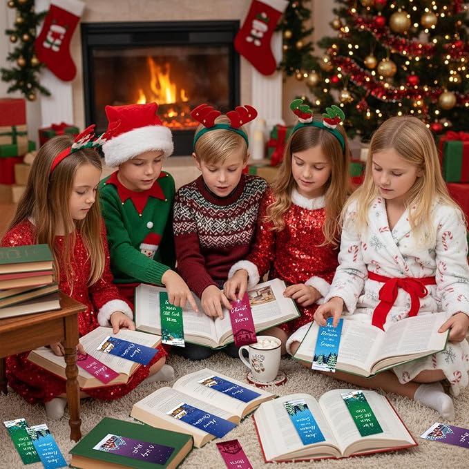 TICIAGA Christmas Winter Bible Verses Bookmarks - 60PCS Merry Christmas Christian Scripture Bookmark Bulk for Kid, Winter Snowy Religious Prayer Bookmark Giveaway for Sunday School Xmas Party Favor