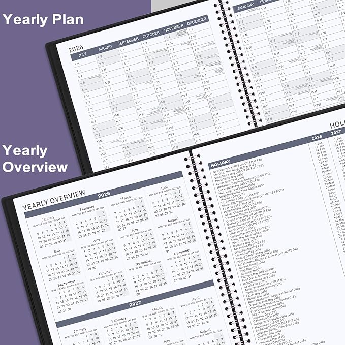 Appointment Book 2026-2027 - Daily Hourly Planner 2026-2027, Jul 2026 - Jun 2027, Appointment Book, 8.5" x 11", 26-27 Planners Weekly with 30-Minute Interval, Leather Cover, Colorful Tabs - Black