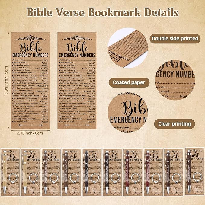 Feifeiya 25 Sets Father's Day Christian Gifts Bulk for Men Bible Verse Pens Keychains Emergency Number Bookmarks Religious Gift Party Favors for Father Pastor Church Baptism Sunday School(Mixed Color)