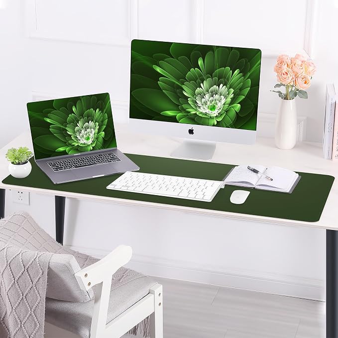 AFIING Leather Desk Pad Protector, Large Desk Mat with Natural Cork & PU Leather, Mouse Pad, Non-Slip, Waterproof Desk Writing Pad for Office and Home, Military Green