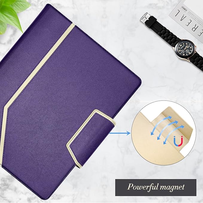Toplive Purple Business Padfolio with Clipboard, A4/Letter Size, Card Holders, Document Sleeve, Professional Portfolio Case for Women & Men