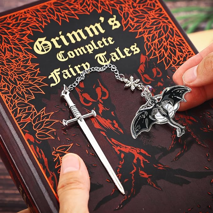 Silver Dragon Bookmark with Sword and Fourth Wing Antique Metal Tassel Pendant, Bookmarks for Reading Women, Men, Book Lovers, Teachers and Students, Christmas Birthday Gifts