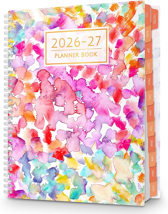CRANBURY 2026-2027 Academic Large Planner 8.5 x 11, July 2026 to June 2027, Watercolor Theme, Planning Book, Monthly Tabs, Movable Bookmark, Stickers