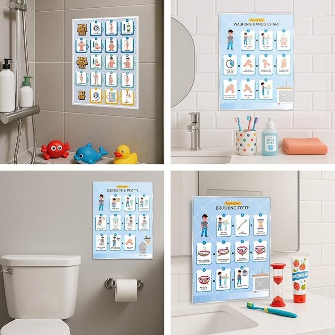 Educational Chart for Kids Step by Step Laminated 9x12 Inch for Children Self Care Visual Chart Ideal for Special Needs and Autism (Hygiene Routine Chart)