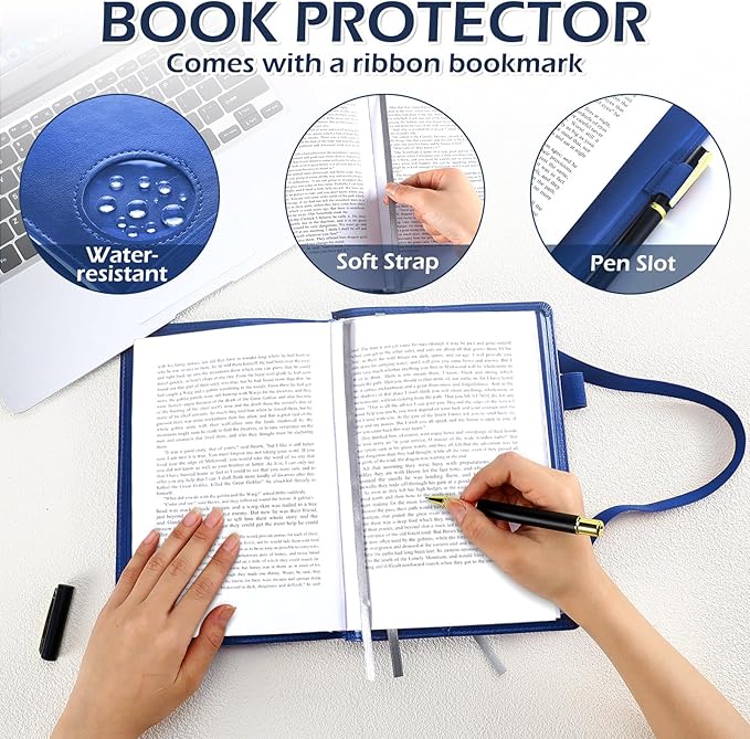 Motipuns 1 Pack Double AA Book Cover & 12 Steps & 12 Leather Double AA Book Cover Medallion Holder Paperback Protector Leather Gift for Women Men (Blue)
