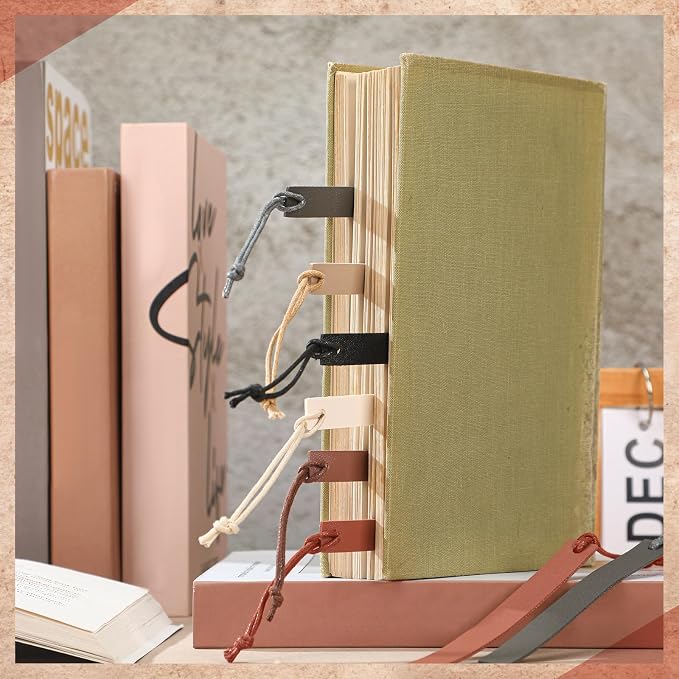 Kosiz 12 Pcs Leather Bookmarks Colorful Engravable Blank Leather Bookmarks Back to School Gifts for Men Women Teachers Students Book Lovers Reading Supplies(Black and Brown)