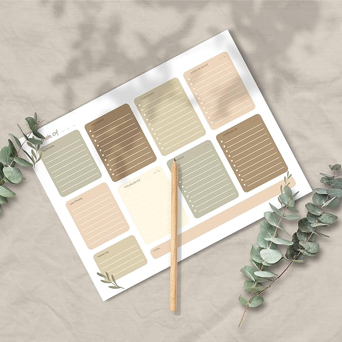 BLU MONACO | Earth Tones Weekly To-Do Notepad | 52-Sheet Tear-Off Weekly Planner with Goals & Priorities | Natural Desk Organizer with Calendar Layout