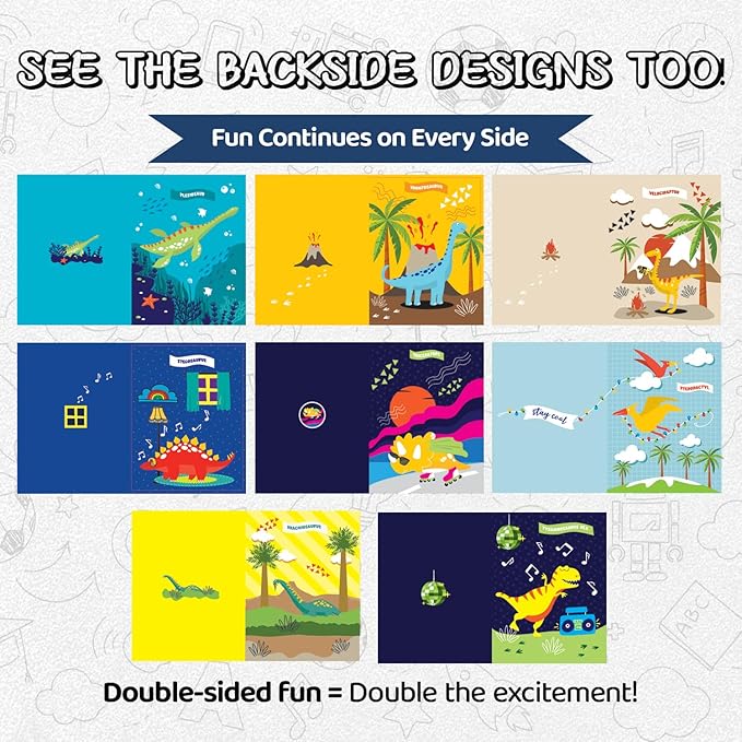 8 School Folders - Cute Pocket Folders with 8 Unique Dinosaur Designs in Front, Back Cover and Inside - Kids Pocket Folders - Homework Folders - Dinosaur Folders - 12 x 9.25 Inches (Pack of 8)