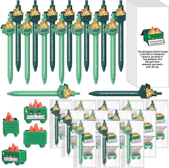Sayglossy 24 Set Dumpster Funny Desk Accessorie Employee Appreciation Bulk Teacher Graduation End of Year Positive Coworker CNA Nurse Thank You Inspirational Pen Mini Figurine Card Bookmark (Green)