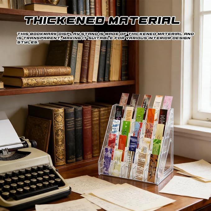 5 Tier Acrylic Bookmark Display Stand for Vendors, 25 Pockets Portable Sticker Holder Greeting Card Display for Business Vendor, Retail Store Shop