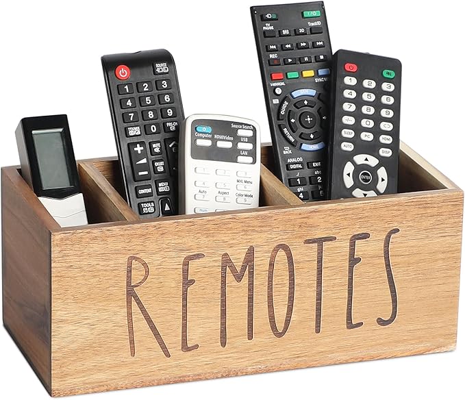 LBEMEY Acacia Wood Remote Control Holder, TV Remote Holder, Remote Organizer for Table,Home,Living room, bedroom for Wooden Remote Box (Brown, L,for 5+ Remote Controls)