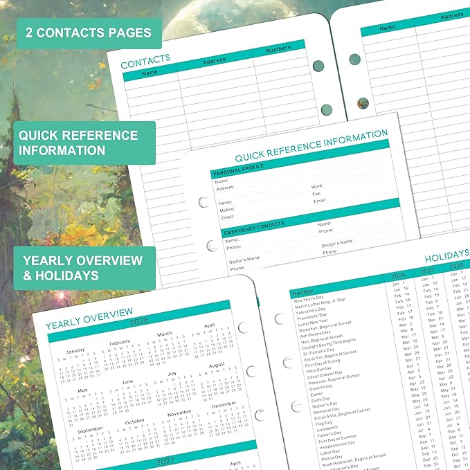 2026-2027 Planner Refills - Planner Refills 2026-2027, JUL 2026 - JUN 2027, 5-1/2" x 8-1/4", A5 Planner Inserts, 26-27 Planner Weekly and Monthly with 7-Hole Punched, Colorful Tabs - Dreaming Moon