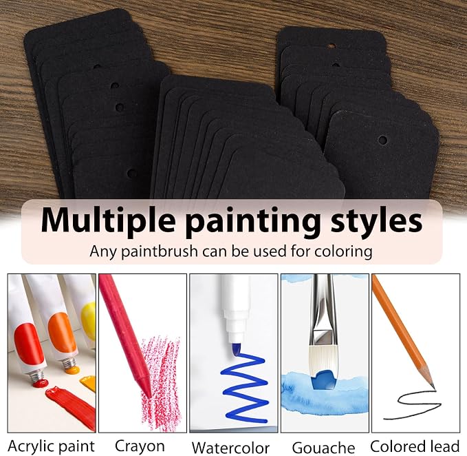 WANDIC 60 Pcs Blank Bookmarks, Black Bookmarks with 60 Pcs Colorful Tassels Thick Cardstock Paper Bookmark with Hole for DIY Craft Projects Supplies Gift Tags Book Decor