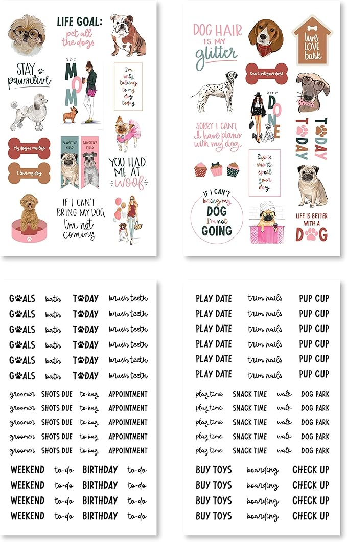 Rongrong Dog Planner Stickers Book for Planners, Calendars, Journals and Projects – Premium Quality Hand Drawn and Full of Canine Fun – Scrapbook Accessories – 24 Sheets