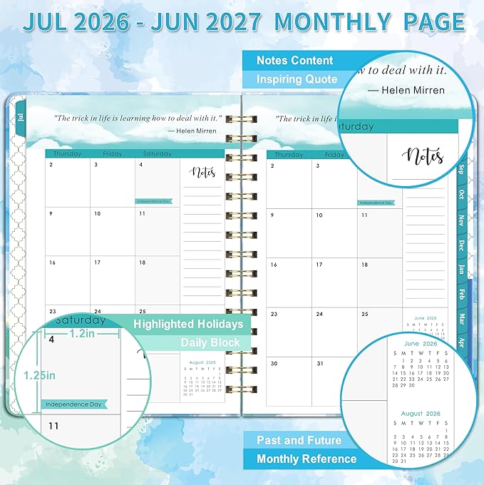 2026-2027 Planner - Weekly & Monthly Planner 2026-2027 with Tabs, July 2026 - June 2027, 6.3" x 8.4", Hardcover with Back Pocket + Thick Paper + Twin-Wire Binding - Blue