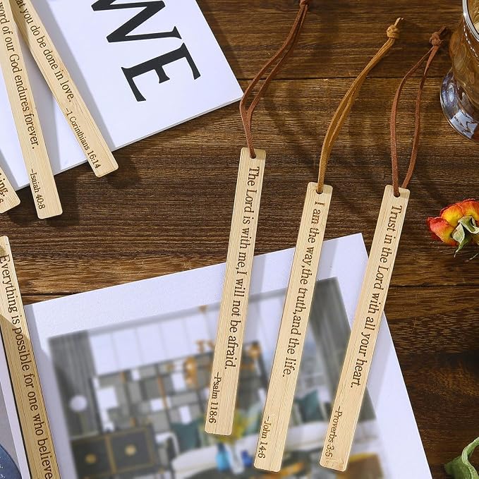 10 Pcs Bible Bookmarks for Men Women, Bamboo Bulk Christian Bookmarks Gifts Book Marks for Reading Bible Accessories (Simple)
