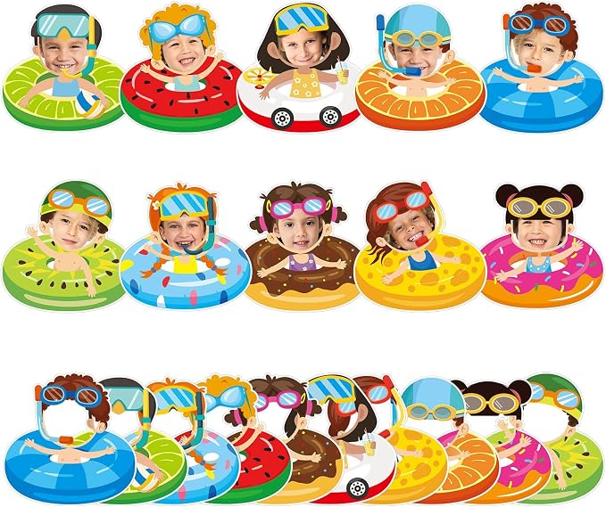 gisgfim 80Pcs Summer Cutouts Swim Ring Decorations Bulletin Board Summer Hawaiian Paper Cut-Outs Classroom Decor for Boy Girl DIY Craft Photo Wall Beach Pool Kindergarten Preschool Party Favor Supply