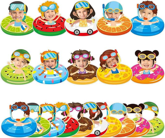 gisgfim 80Pcs Summer Cutouts Swim Ring Decorations Bulletin Board Summer Hawaiian Paper Cut-Outs Classroom Decor for Boy Girl DIY Craft Photo Wall Beach Pool Kindergarten Preschool Party Favor Supply