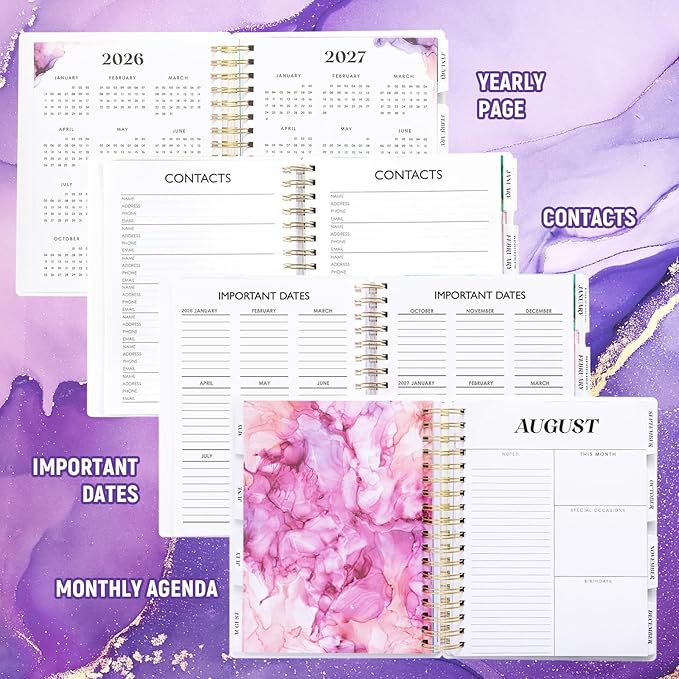 Planner 2026-2027, Large 18 Months Academic Daily Weekly Monthly Planner Yearly Agenda Jan. 2026–June. 2027, 7.9" x 9.8", Page Tabs, Separator Page, Pocket Folder, Bookmark, Stickers, Sticky Note Set
