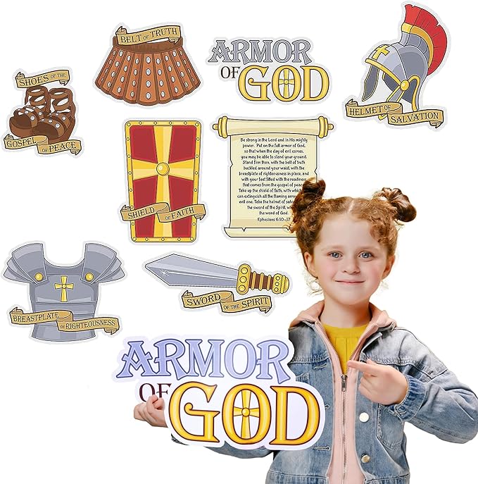 Fun Express Armor of God Cutouts - Set of 6 - Sunday School and Religious Classroom Decor - VBS Vacation Bible School Supplies/Decor
