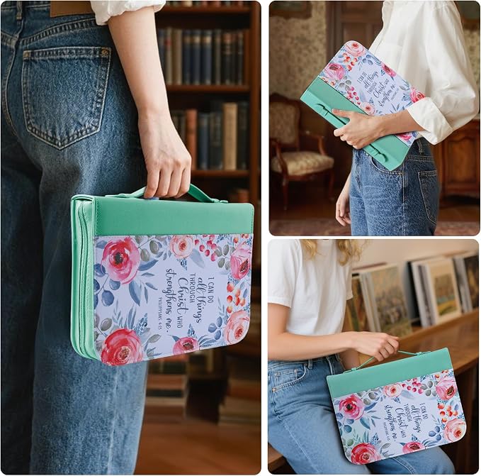 Bible Cover Case for Women PU Leather Woman Book Carrying Bag Bible Study Sipples Accessories with PU Bookmark Journaling Kit Christian Gifts