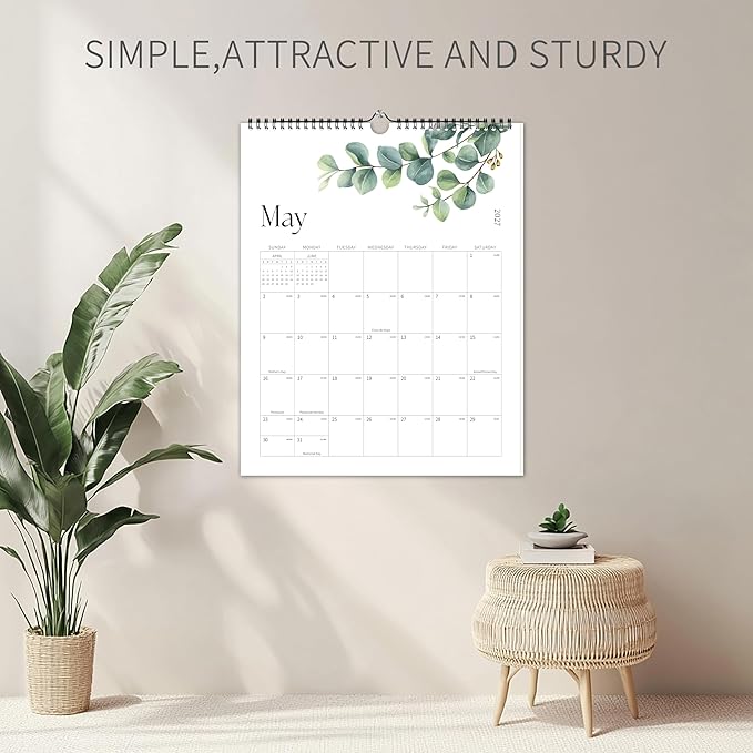 Aesthetic 2026-2027 Wall Calendar - 18 Monthly Calendar from January 2026 to June 2027, 14.5" x 10.5", Modern Vertical Wall Hanging Calendar for Organizing & Planning, Leaves