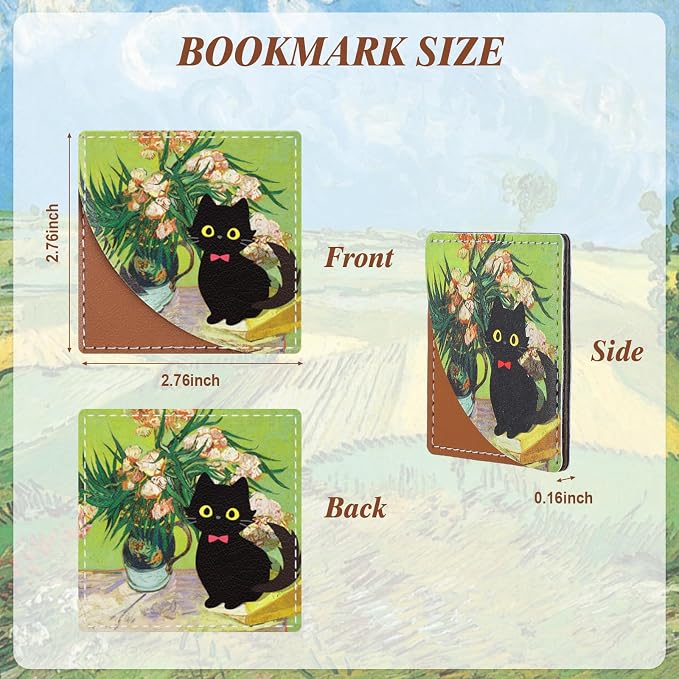6Pcs Black Cat Corner Bookmark, 2.76 x 2.76in PU Leather Bookmarks, Cute Bookmarks for Women, Mothers Day Gifts, Reading Book Page Markers for Book Lovers Gift, Student, Teacher