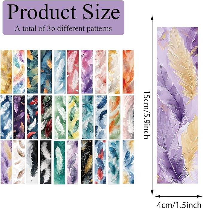 30 Pcs Feather Bookmarks for Kids Aesthetic Bookmark Colorful Feather Bookmark for School Office Students Teens Book Reading Lovers Classroom Favors