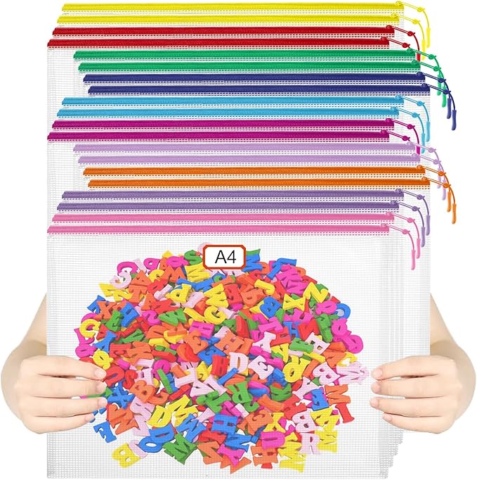 YOPCDJ 20PCS Mesh Zipper Pouch Bags File Storage Bags, A4 11x9 Inches Reusable Clear Zipper Pouches for Travel and Classroom Board Game Organization