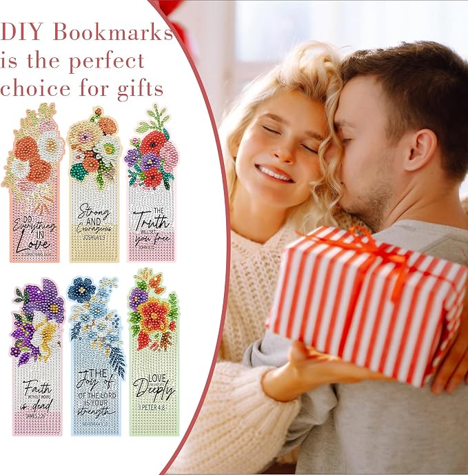Christian Diamond Art Bookmarks Kit - DIY Diamond Painting Bookmarks with Bible Verses, Colorful Flowers Bookmark for Adults for Bible Journaling, Prayer & Worship Accessories