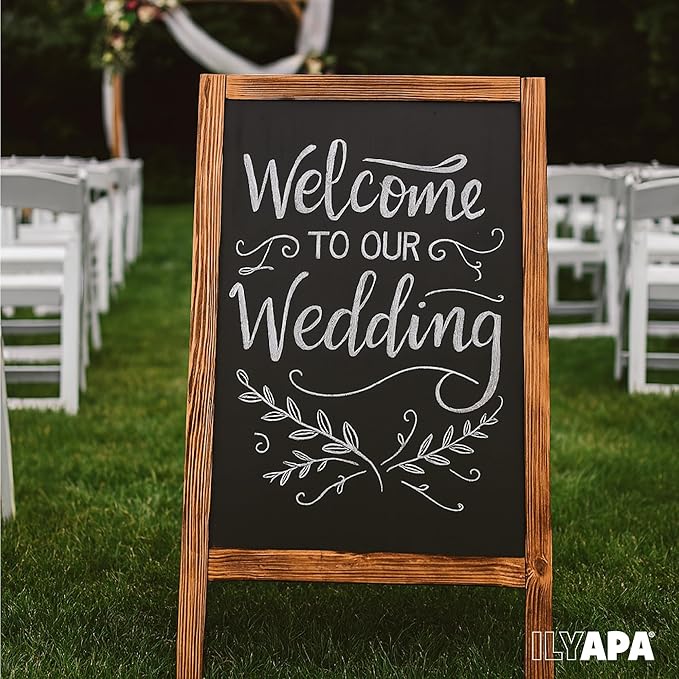 Ilyapa Wooden A Frame Sign Sandwich Board with Eraser & Chalk - 40 x 20 Inches Magnetic Chalk Board Easel Sign – Rustic Natural Wood Sidewalk Chalkboard Signs Menu for Restaurant, Business or Wedding