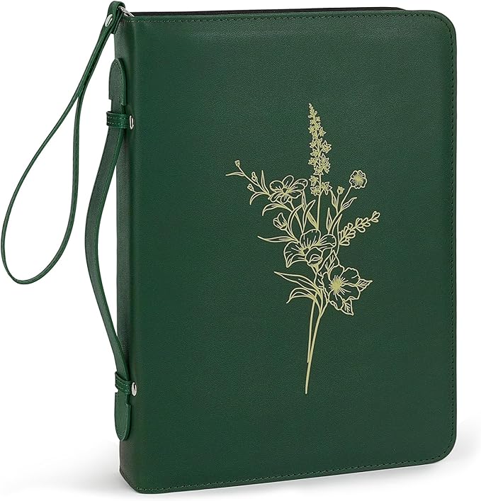 Bible Cover Case for Women and Men, PU Leather Bible Bag Bible Study Supplies Accessories with Detachable Wrist Strap