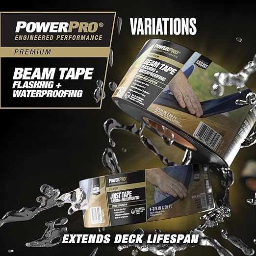 Power Pro Premium Exterior Deck Beam Flashing Tape for Decking, 4" x 50', All-Weather and Waterproof for Deck Protection, 1 Roll