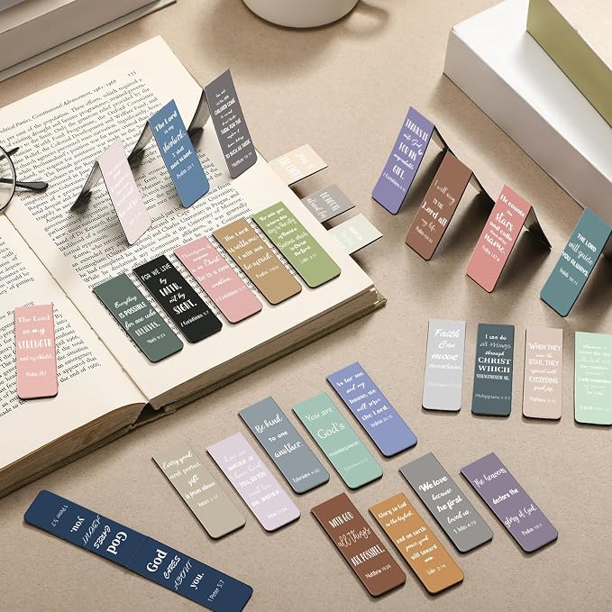 Chinco 30 Pcs Magnetic Christian Bookmarks - Bible Verse Inspirational Scripture Page Clips, Religious Prayer Bookmarks for Women, Kids, Teachers, Church Supplies & School Gifts(Morandi)
