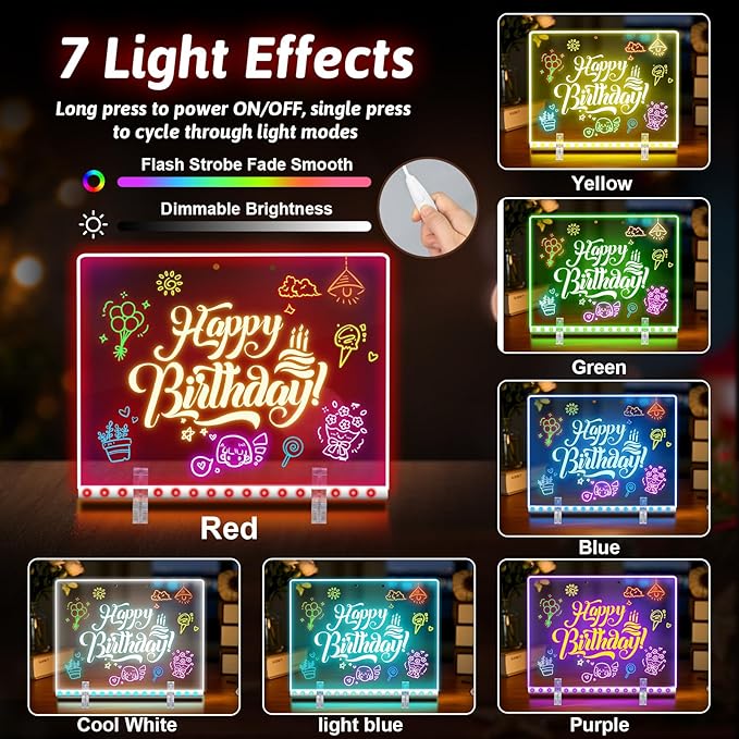 17" Led Drawing Board for Kids, Rechargeable Light Up Drawing Board with 7 Colors & 4 Modes, Portable Acrylic Dry Erase Board Gifts for Kids Girls Boys for Birthday Christmas