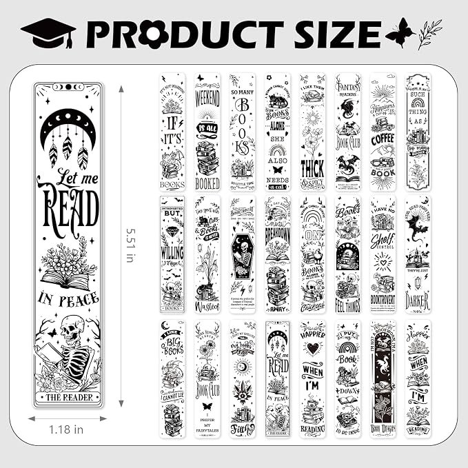 Funny UV DTF Bookmark Wraps - 24 Sheets Reading Enthusiast Acrylic Bookmark Blank Uvdtf Decals, Fun Floral Dragon Skull Transfer Stickers for Bookmarks Craft Decorations Gift for Women