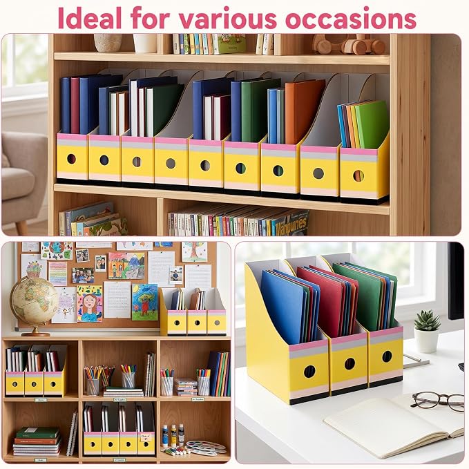 20 Pack Magazine File Holder Set Cardboard Magazine File Folders with Label Stickers Foldable Desk Files Holder Cardboard Book Bins Files Organizer Storage Box For Home Office School (Pencil-Style)